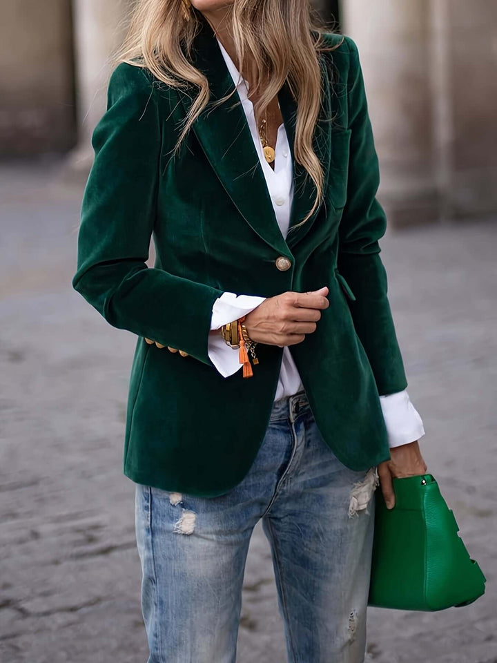 Chloe - Velvet Blazer with Gold Button Accents