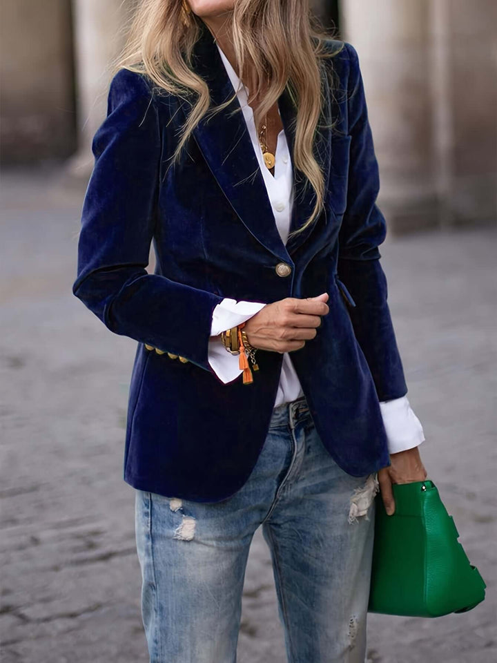 Chloe - Velvet Blazer with Gold Button Accents