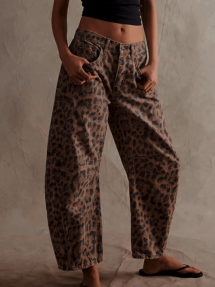 Sharna - Leopard Print Barrel Jeans