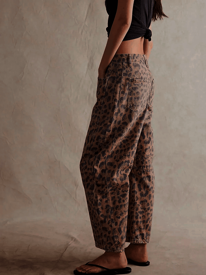 Sharna - Leopard Print Barrel Jeans