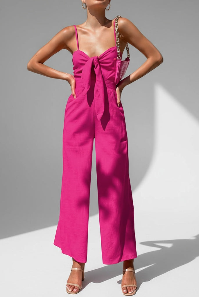 Wide-Leg Jumpsuit with Front Tie and Adjustable Straps