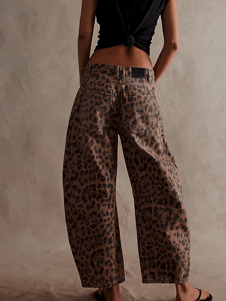 Sharna - Leopard Print Barrel Jeans