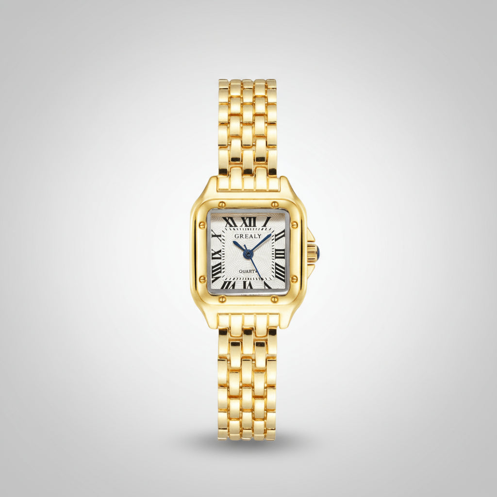Rectangular Dial Watch with Link Strap