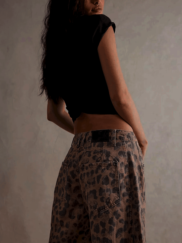 Sharna - Leopard Print Barrel Jeans