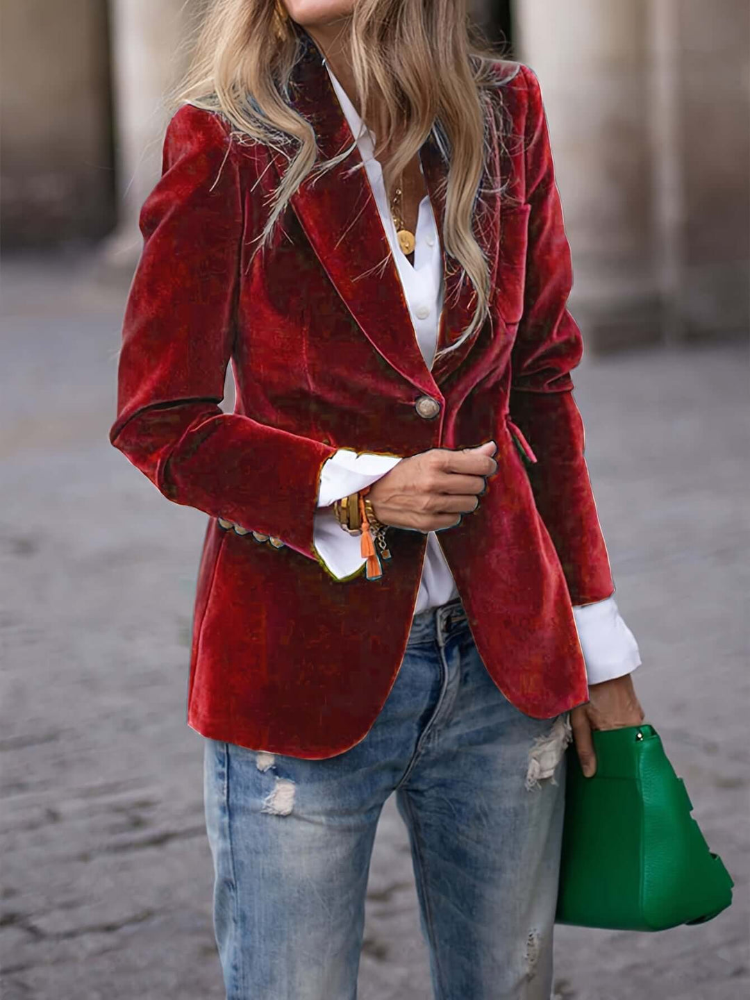 Chloe - Velvet Blazer with Gold Button Accents