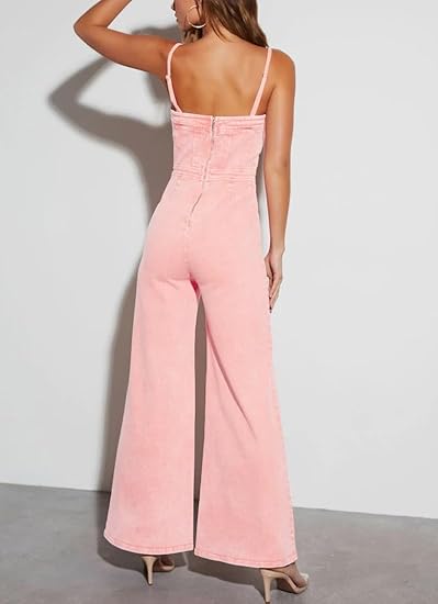Corset Bodice Wide-Leg Jumpsuit with Adjustable Straps