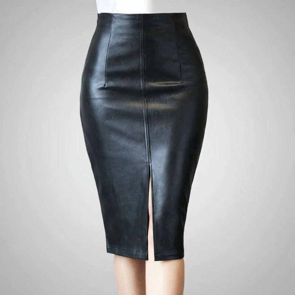 Front-Slit High-Waist Pencil Skirt