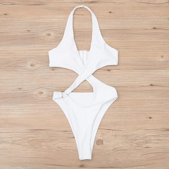 Cut-Out One-Piece Swimsuit with Criss-Cross Halter Neck
