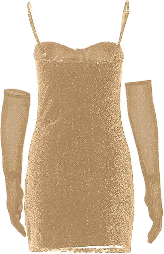 Spaghetti Strap Mini Dress with Sheer Gloves