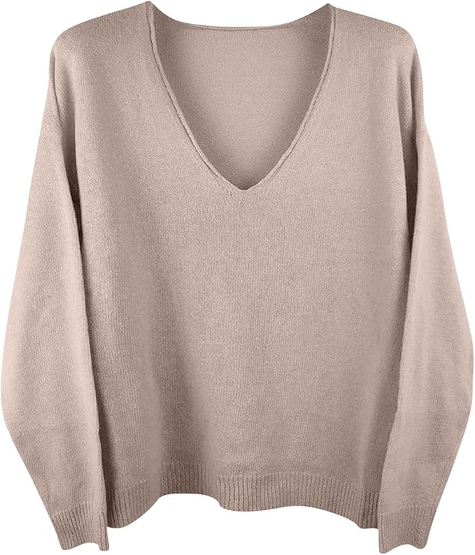 Oversized V-Neck Knit Sweater with Ribbed Details