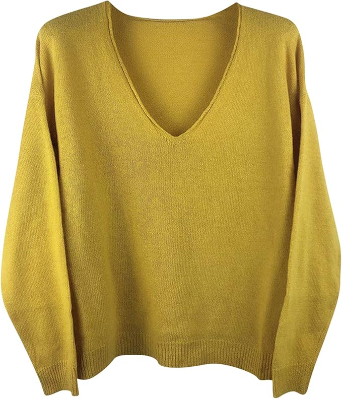 Oversized V-Neck Knit Sweater with Ribbed Details