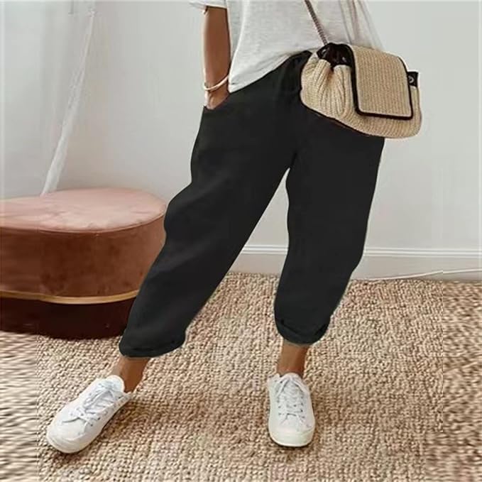 Tapered Rolled-Hem Pants with Elastic Waist