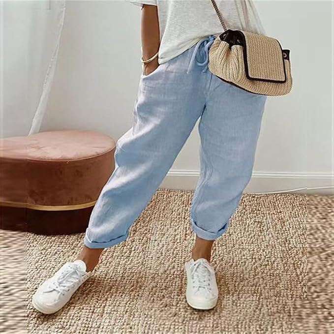 Tapered Rolled-Hem Pants with Elastic Waist