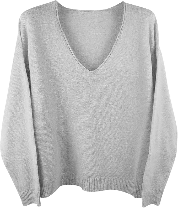 Oversized V-Neck Knit Sweater with Ribbed Details