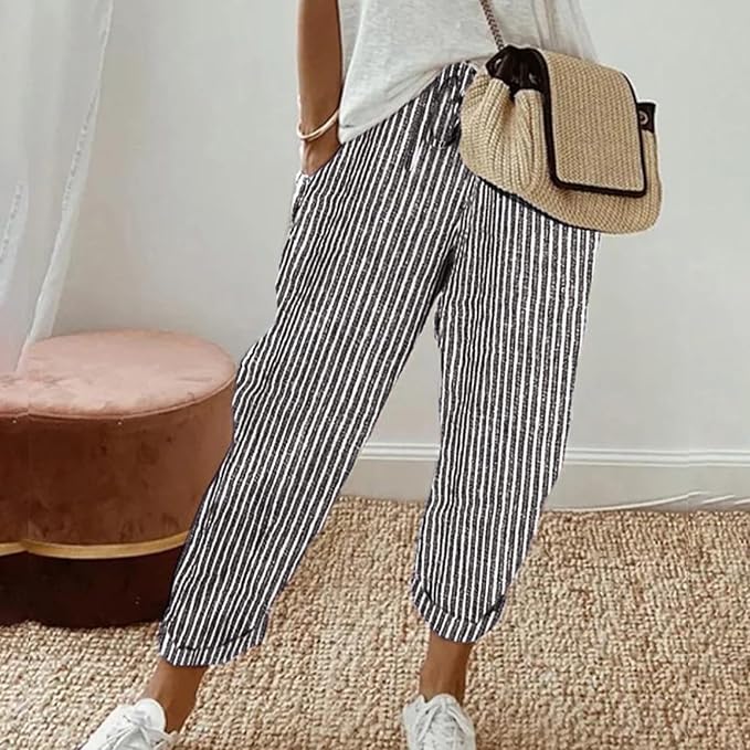 Tapered Rolled-Hem Pants with Elastic Waist