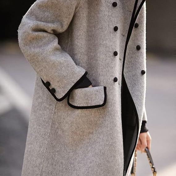 Coat with Piping Detail and Double Button Rows