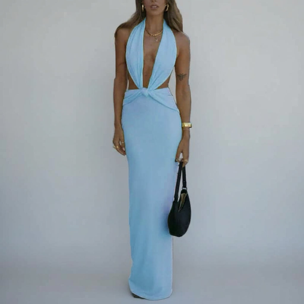 Halter Neck Maxi Dress with Adjustable Open Back