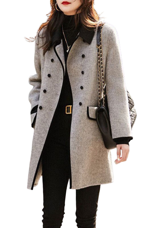 Coat with Contrast Piping and Double Row of Buttons