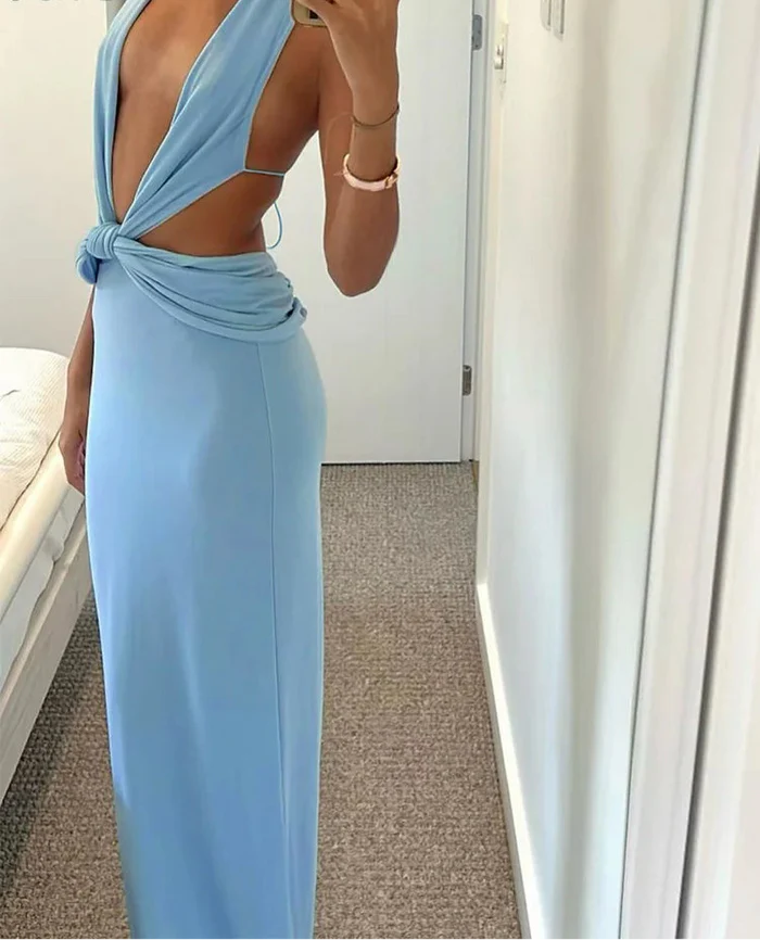 Halter Neck Maxi Dress with Adjustable Open Back