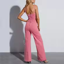 Corset Bodice Wide-Leg Jumpsuit with Adjustable Straps