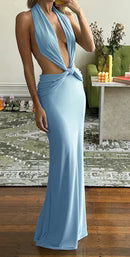 Halter Neck Maxi Dress with Adjustable Open Back