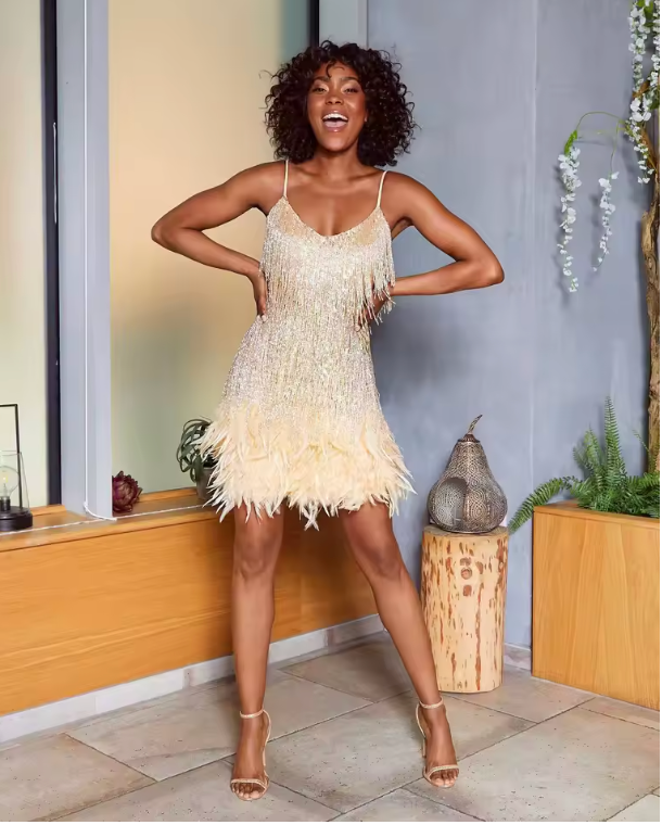 Feather-Trim Mini Dress