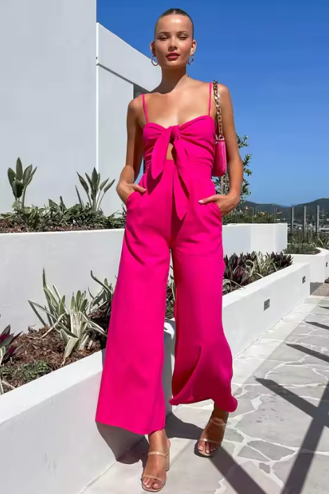 Wide-Leg Jumpsuit with Front Tie and Adjustable Straps
