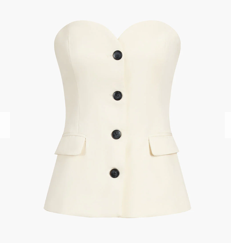 Two-Piece Strapless Blazer and Flared Pants Set