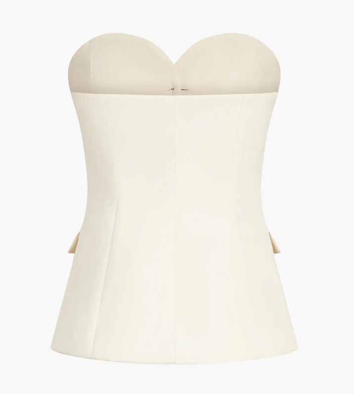 Two-Piece Strapless Blazer and Flared Pants Set