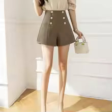 Pleated Front High-Waisted Shorts with Button