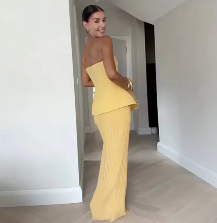 Pleated Strapless Formal Dress