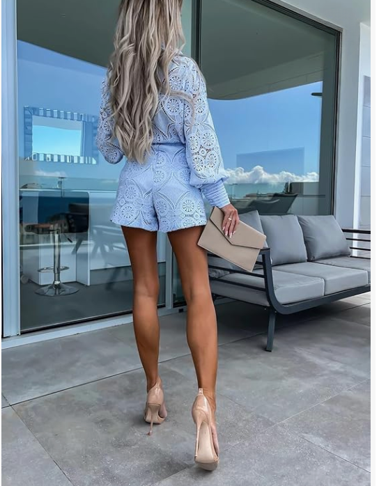 Lace Top with Matching Shorts Set