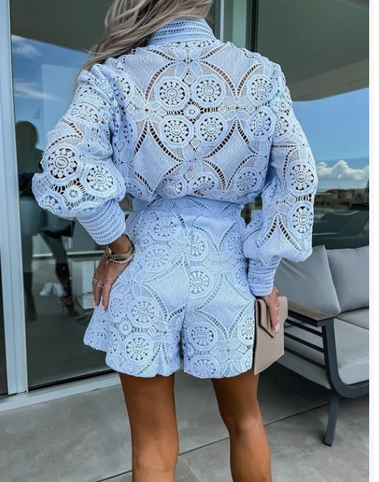Lace Top with Matching Shorts Set