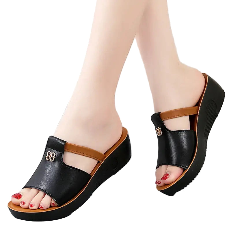 Wedge Sandals with Mid-Foot Strap and Embellishment