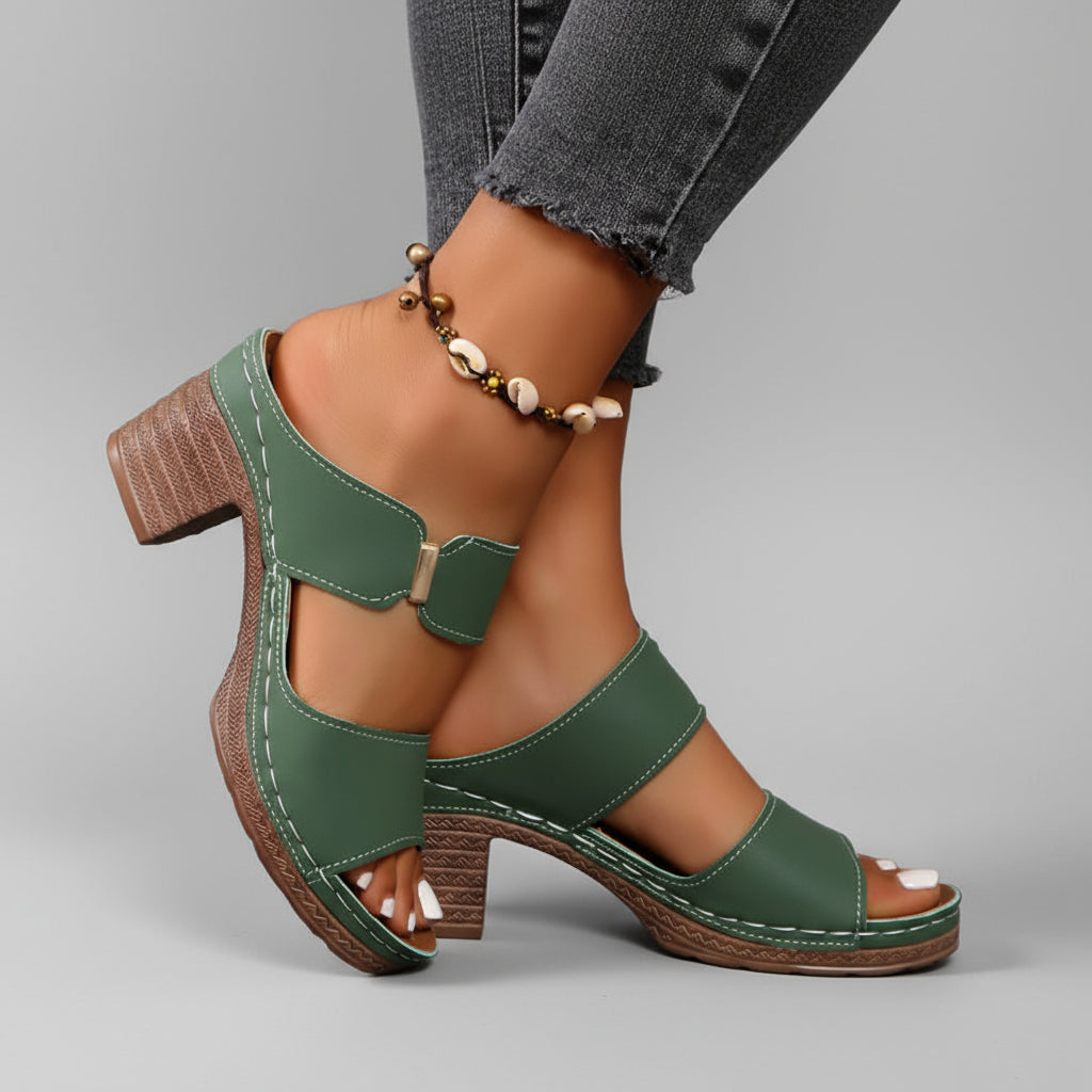 Adjustable Buckle Block-Heel Sandals