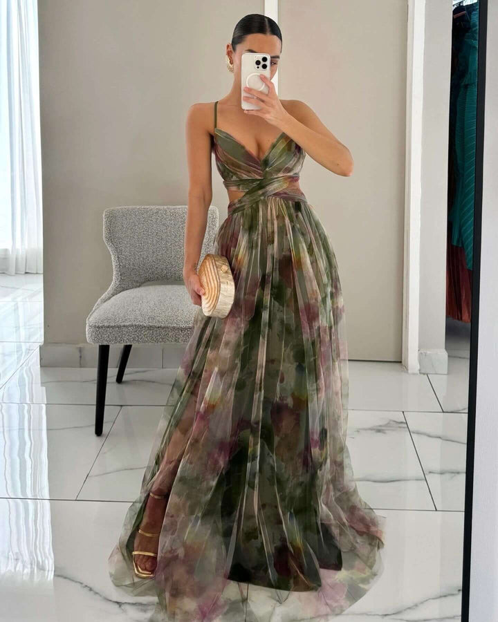 Emberlee - Floral Chiffon Evening Maxi Dress