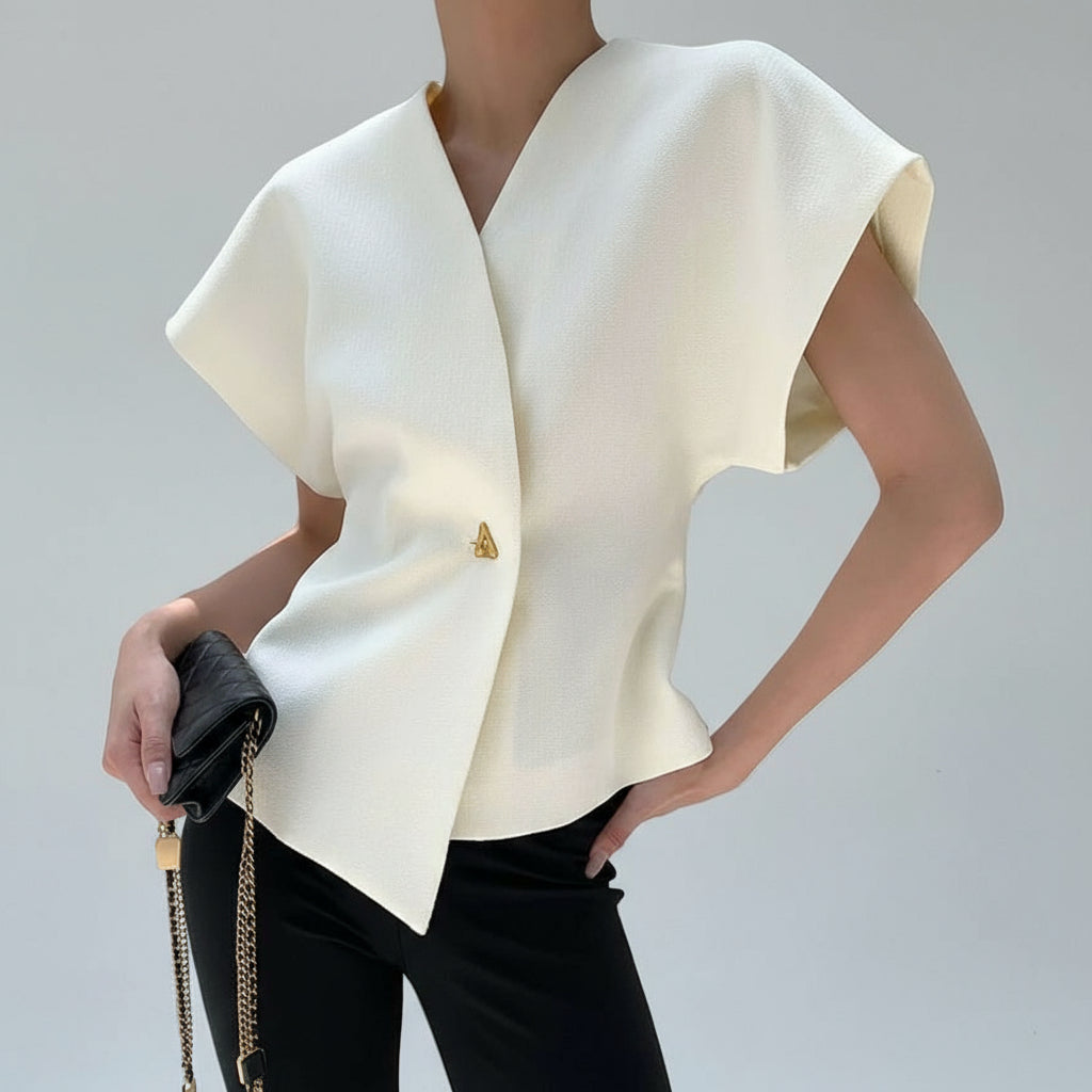 Asymmetrical V-Neck Wrap Blouse