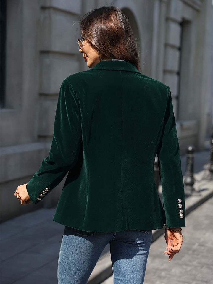Chloe - Velvet Blazer with Gold Button Accents