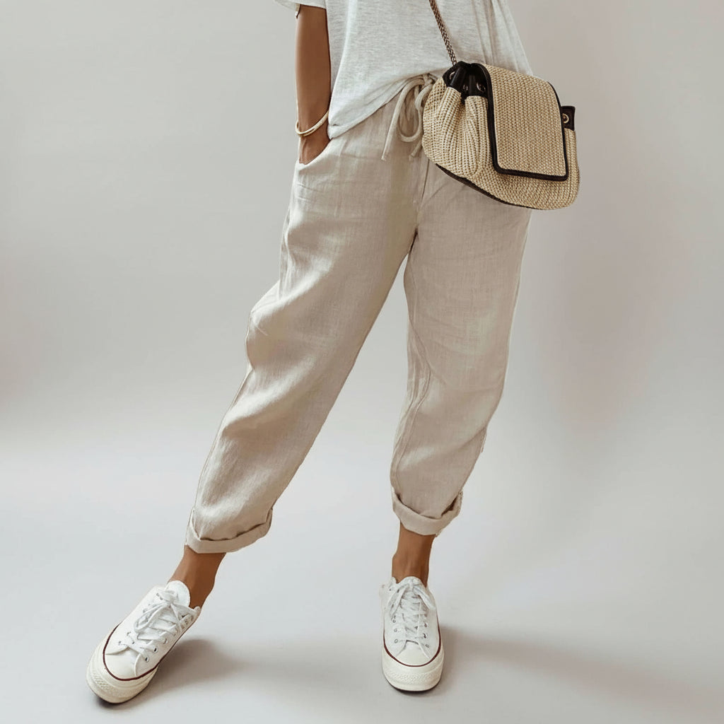 Tapered Rolled-Hem Pants with Elastic Waist