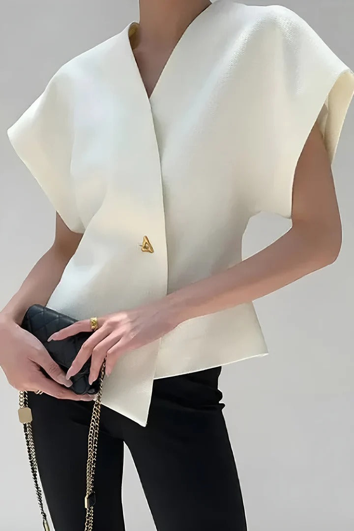 Asymmetrical V-Neck Wrap Blouse