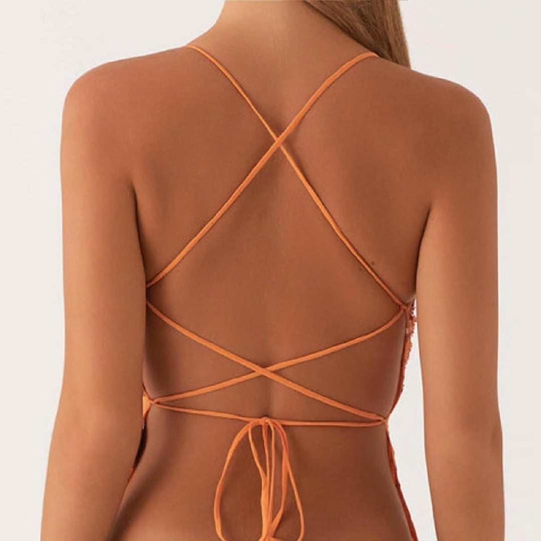 Floral Wrap-Front Sequin Top