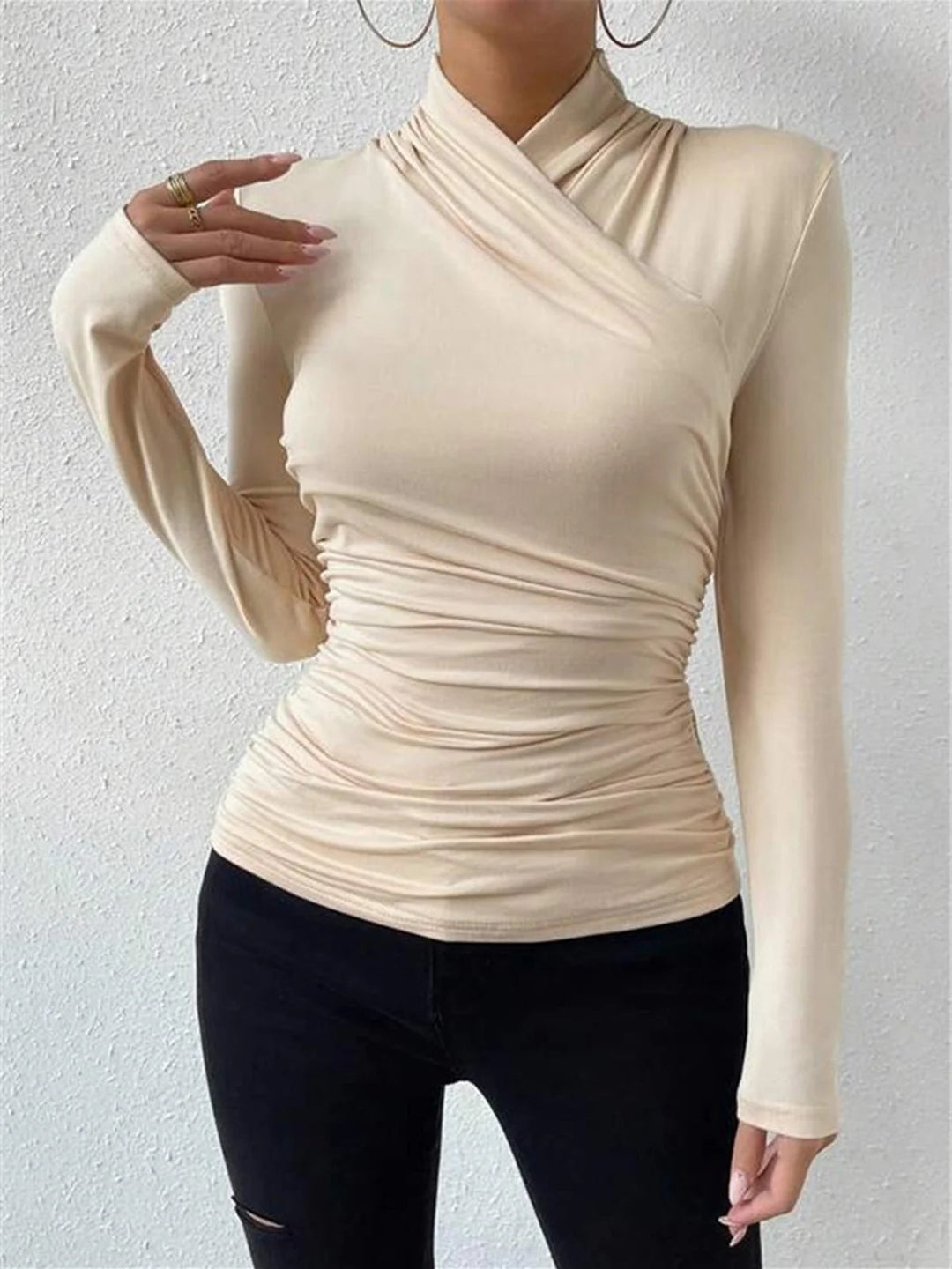 Long-Sleeve Wrap Top with Crossover Neckline