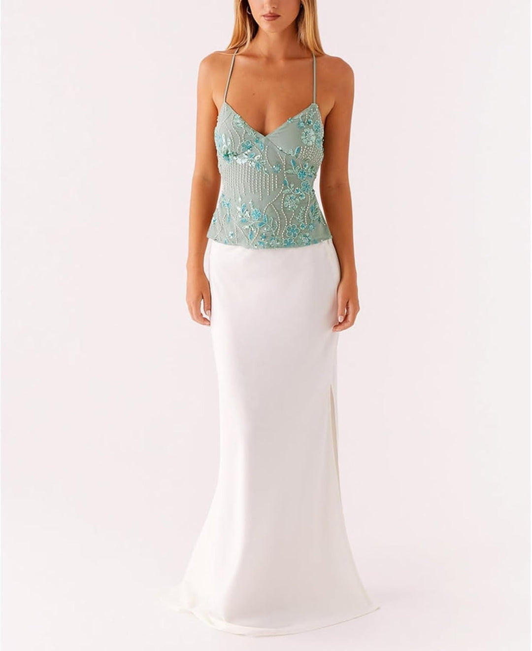 Floral Wrap-Front Sequin Top