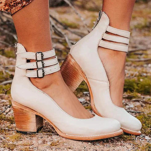 Block Heel Shoes with Double Buckle Ankle Straps