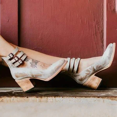 Block Heel Shoes with Double Buckle Ankle Straps