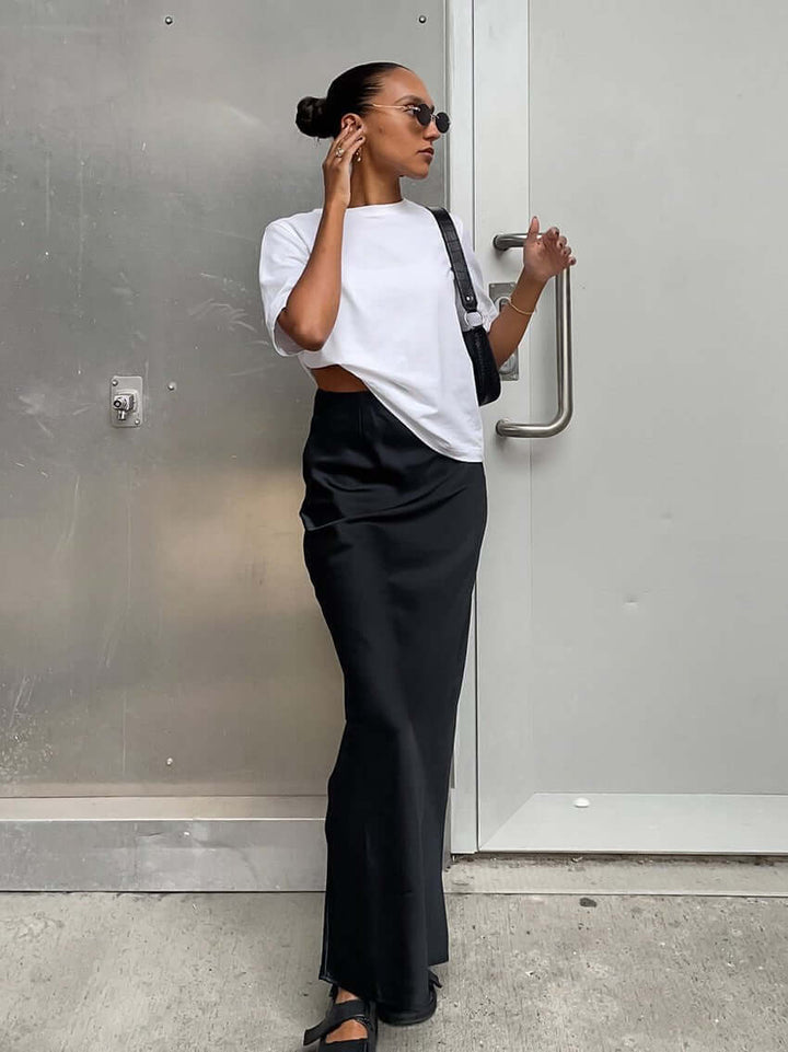 Nyomi - High-Waist Satin Maxi Skirt