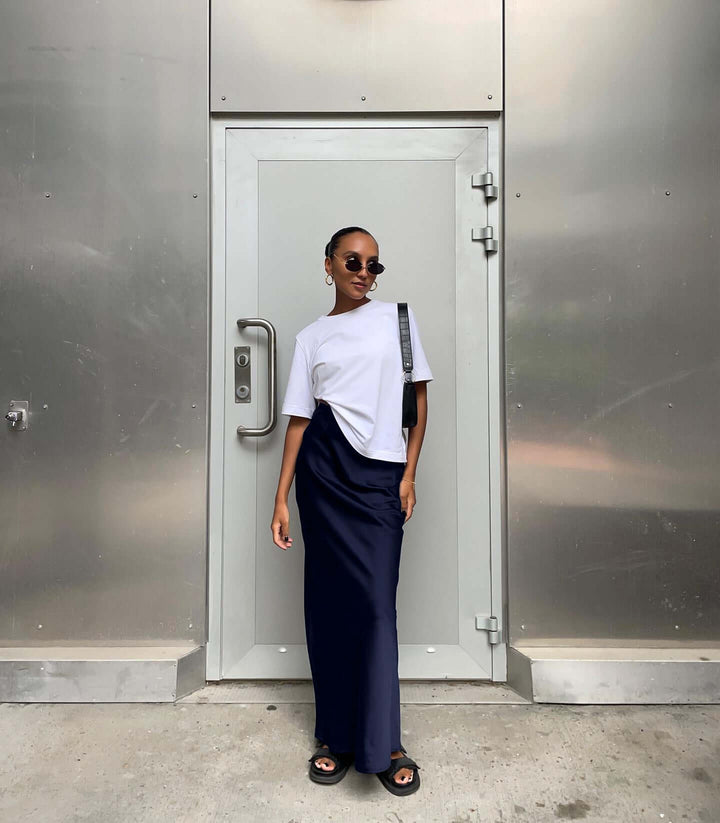 Nyomi - High-Waist Satin Maxi Skirt