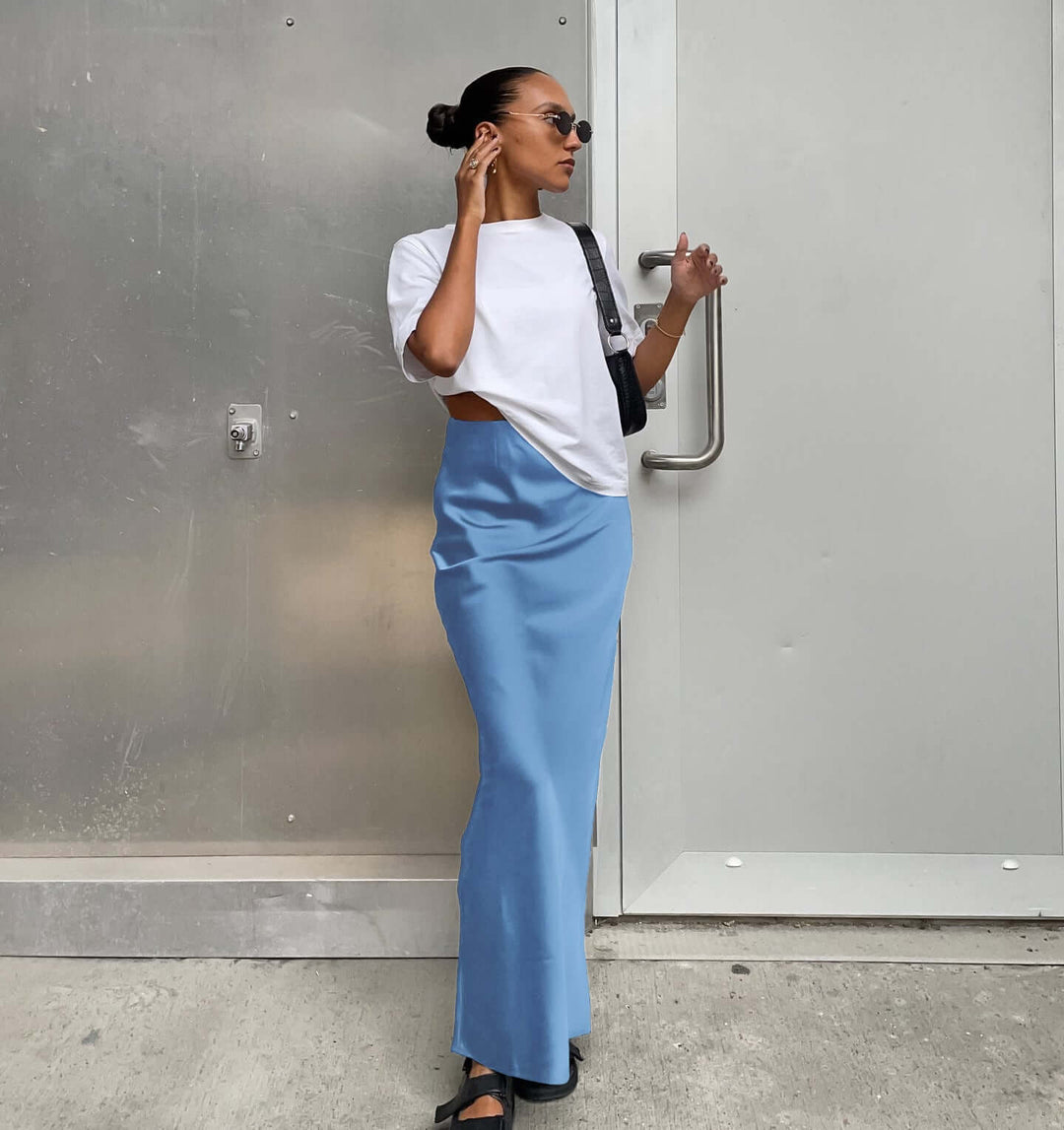 Nyomi - High-Waist Satin Maxi Skirt
