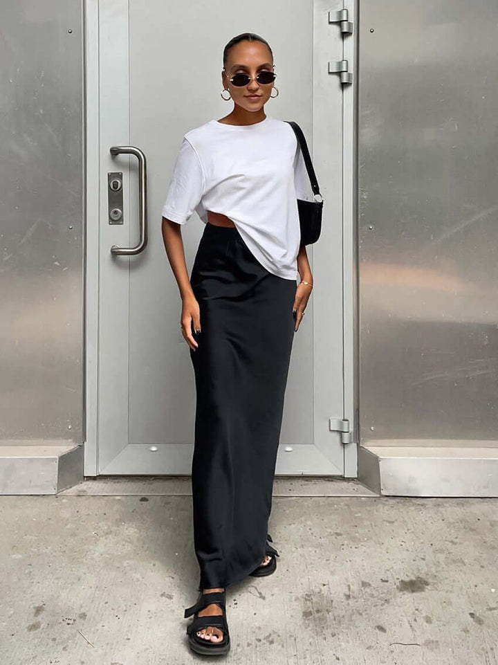 Nyomi - High-Waist Satin Maxi Skirt