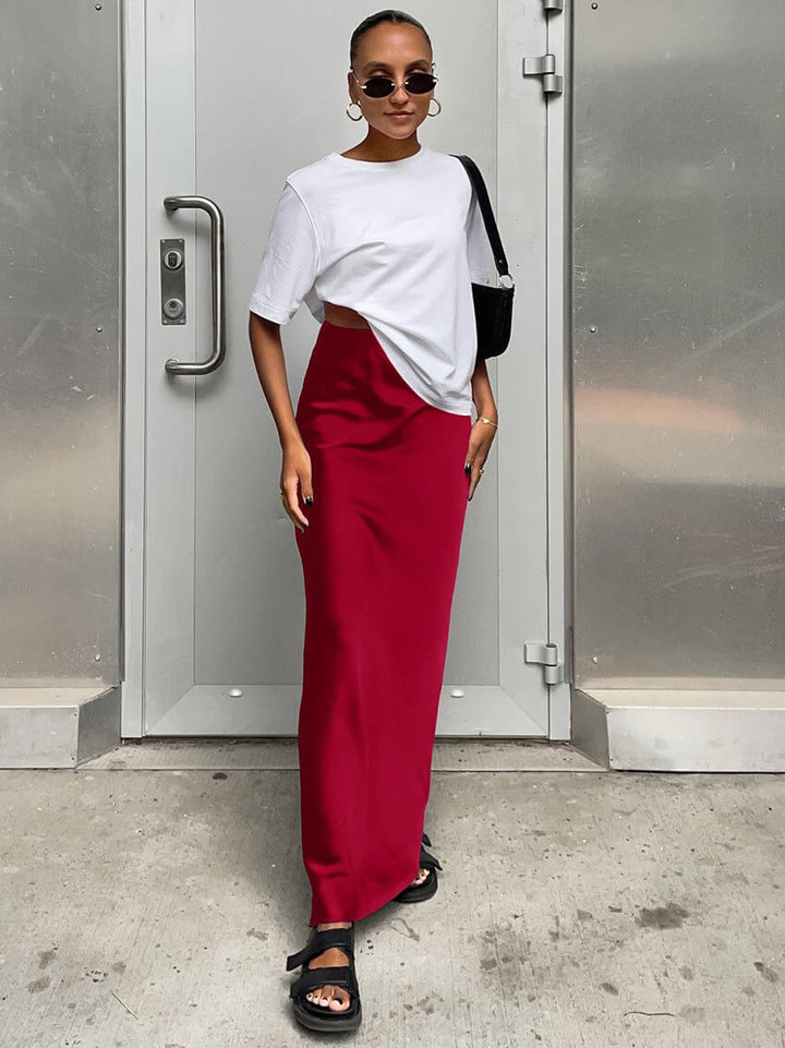 Nyomi - High-Waist Satin Maxi Skirt